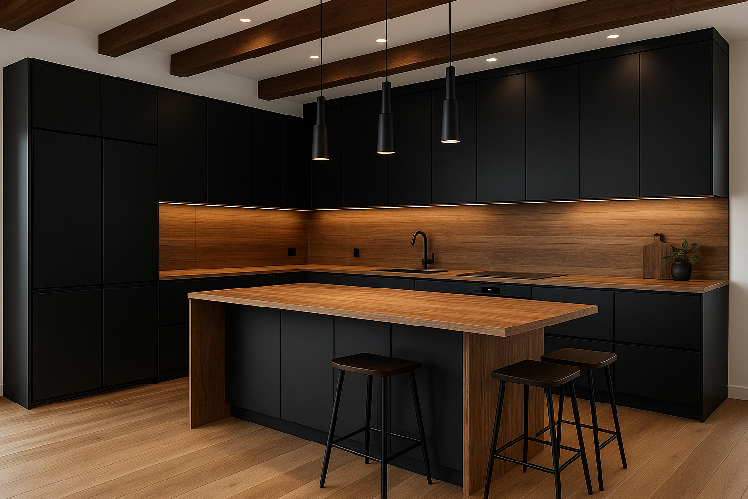 The Timeless Appeal of Black and Wood Kitchen Designs