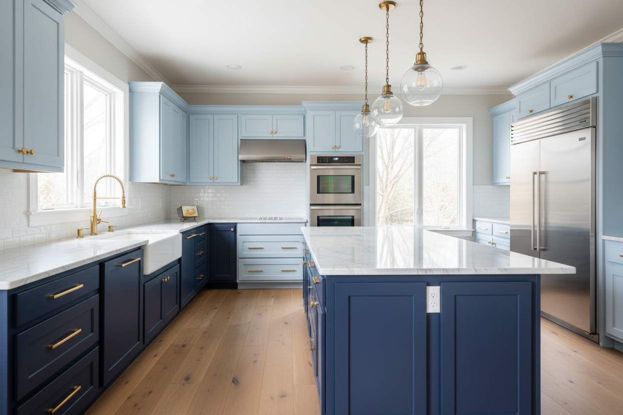 light blue kitchen cabinets