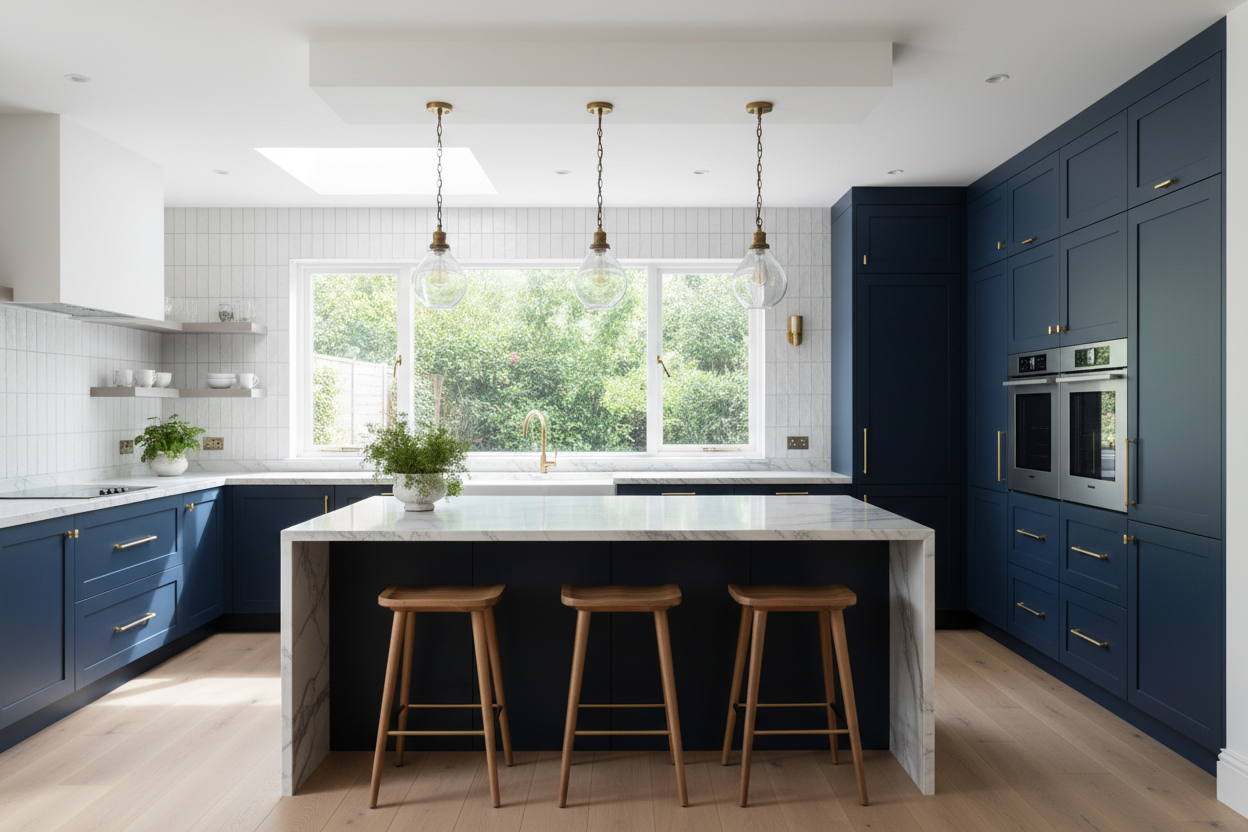 blue kitchen cabinets