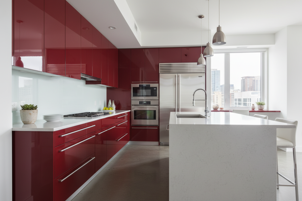 red kitchen cabinets