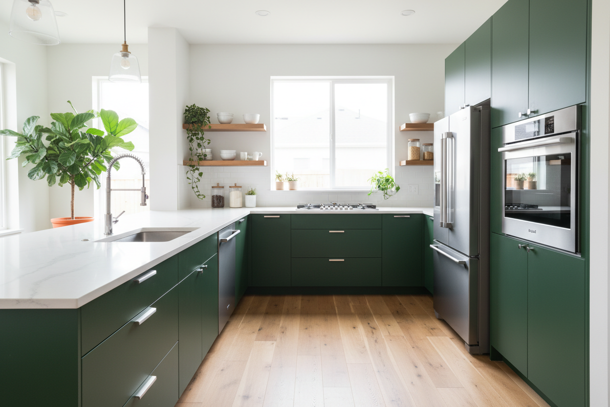 green cabinets