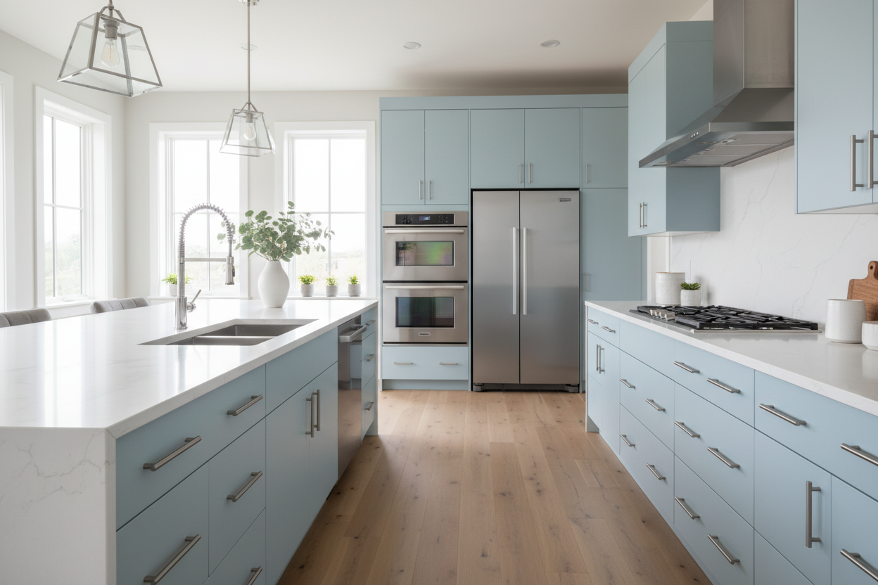 light blue kitchen cabinets