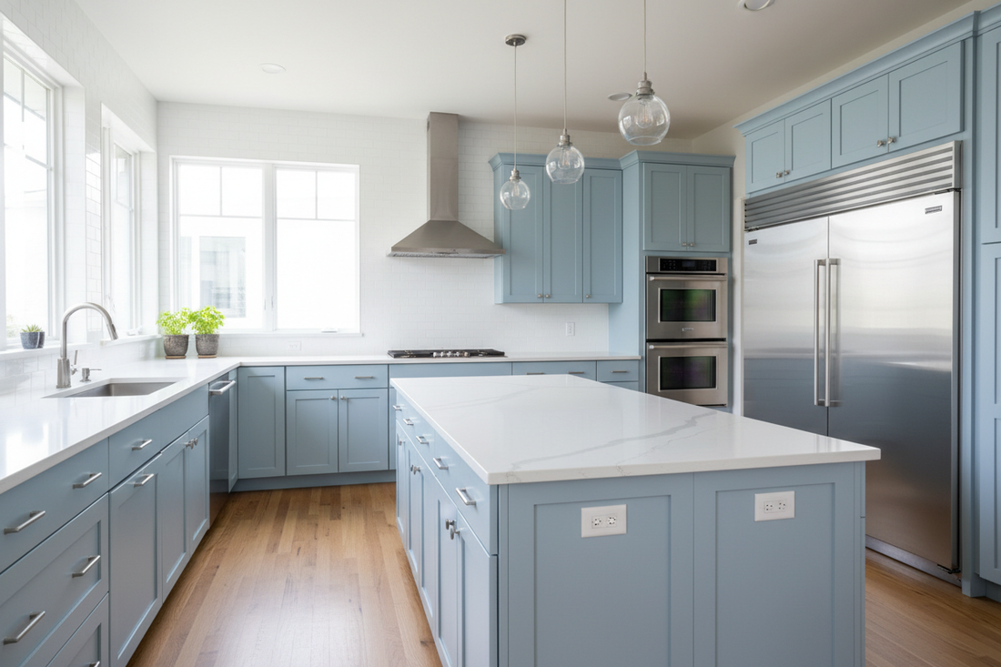 light blue kitchen cabinets