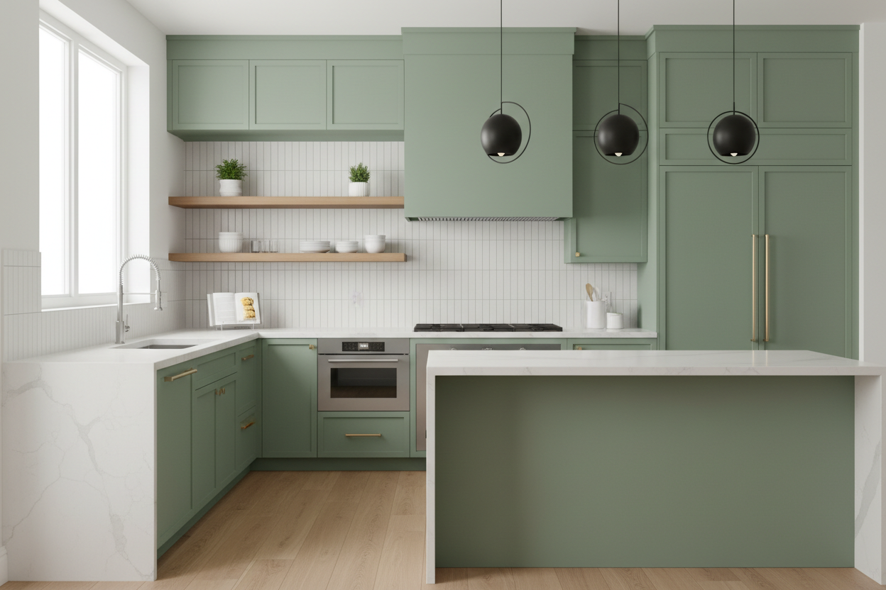 green cabinets