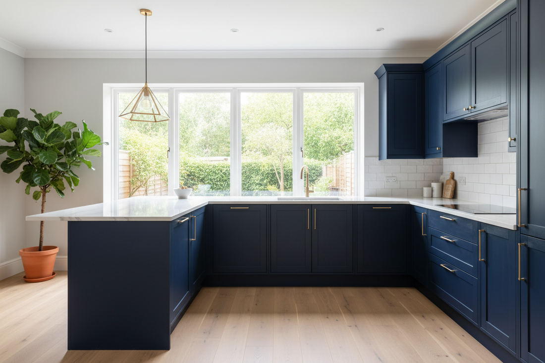 blue kitchen cabinets